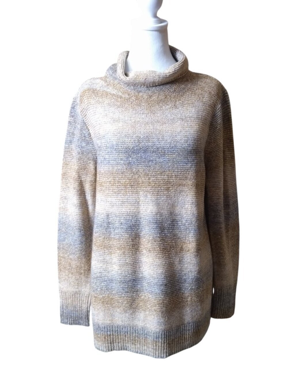 J. Jill Wearever Cowl Neck Striped Sweater Size Large Neutral Cozy Office Casual